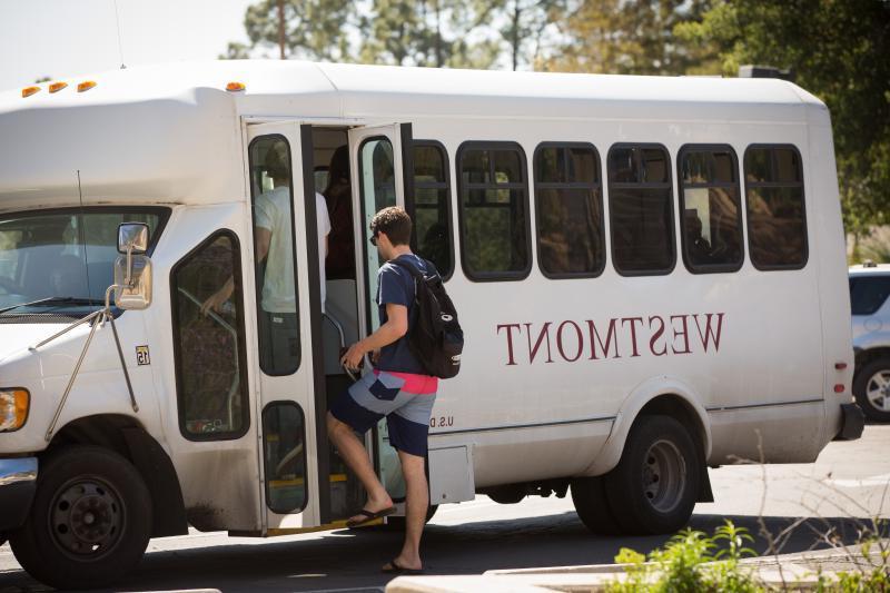 Student boarding the Westmont Shuttle